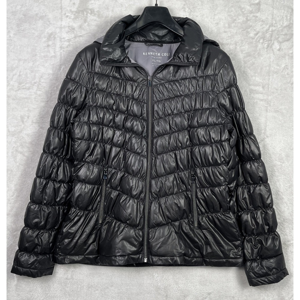 Womens Black Puffer Jacket XL Kenneth Cole New York G-III Full Zip/Pockets Quilt